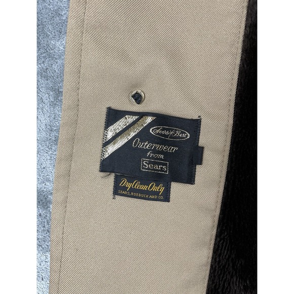 Vintage 1970s Sears Best Overcoat Mens 42 Beige Faux Fur Lined Long Button Front - Picture 10 of 16